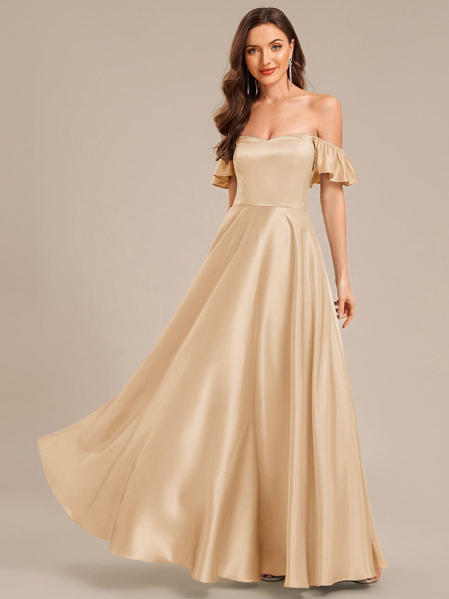 Back Tie Satin Ruffle Sleeve Formal Dress #color_Champagne