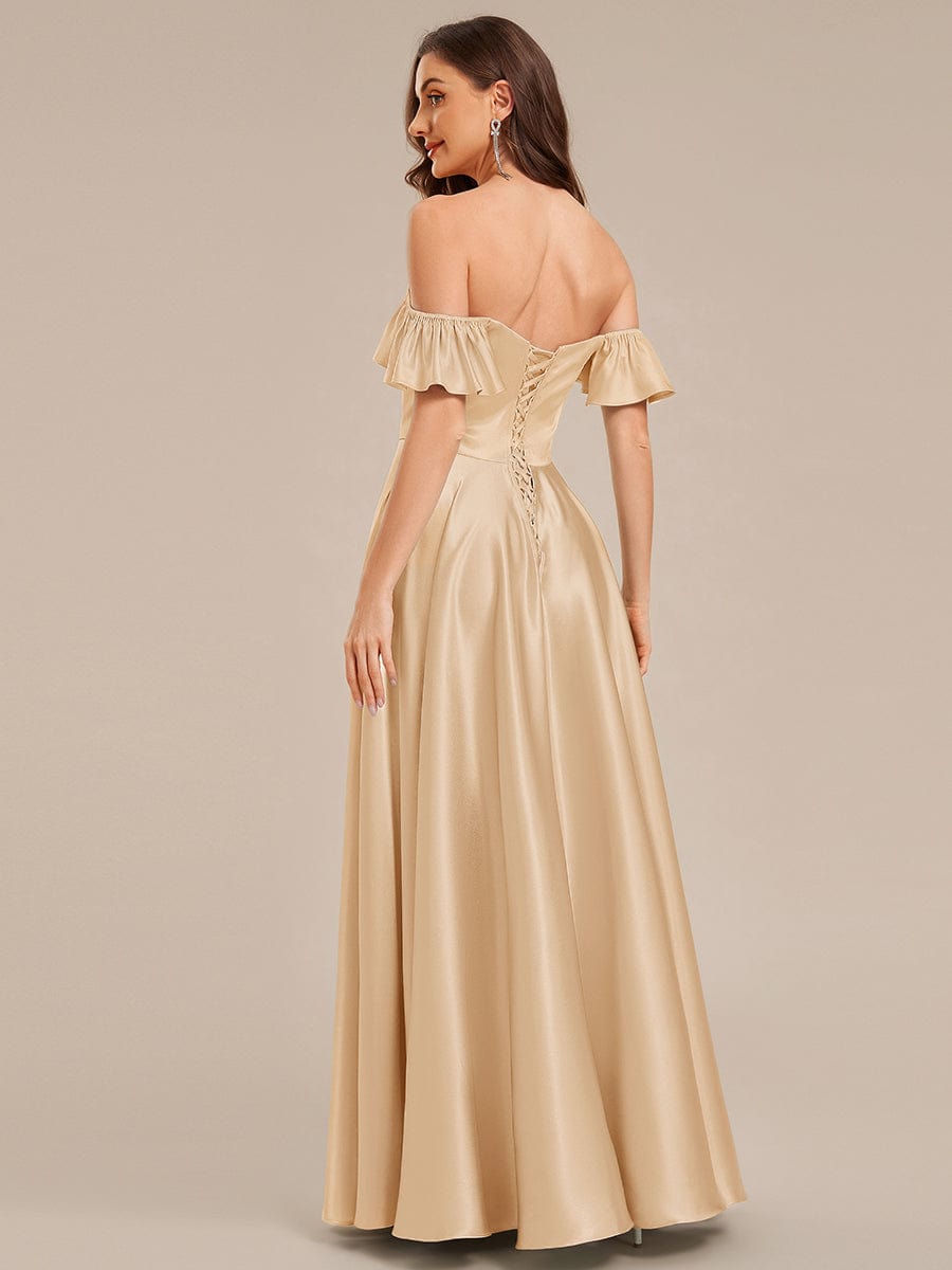 Back Tie Satin Ruffle Sleeve Formal Dress #color_Champagne