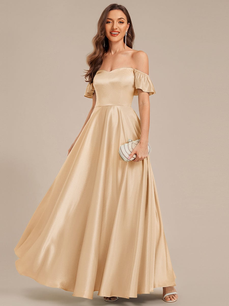 Back Tie Satin Ruffle Sleeve Formal Dress #color_Champagne