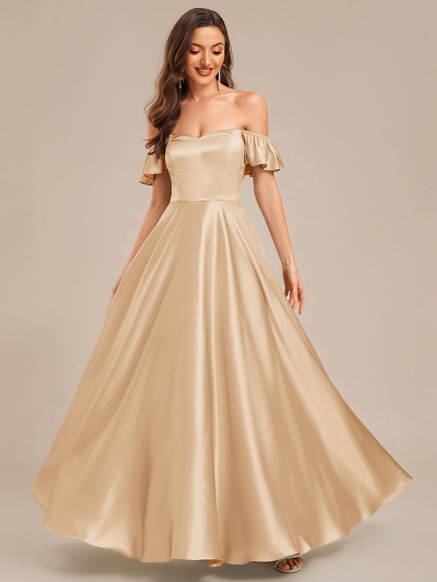 Back Tie Satin Ruffle Sleeve Formal Dress #color_Champagne