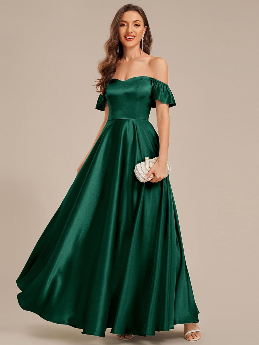 Back Tie Satin Ruffle Sleeve Formal Dress #color_Dark Green