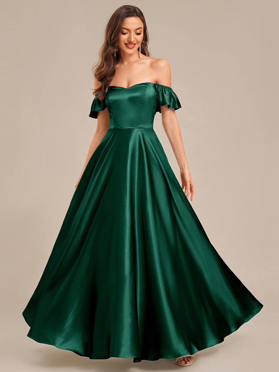 Back Tie Satin Ruffle Sleeve Formal Dress #color_Dark Green