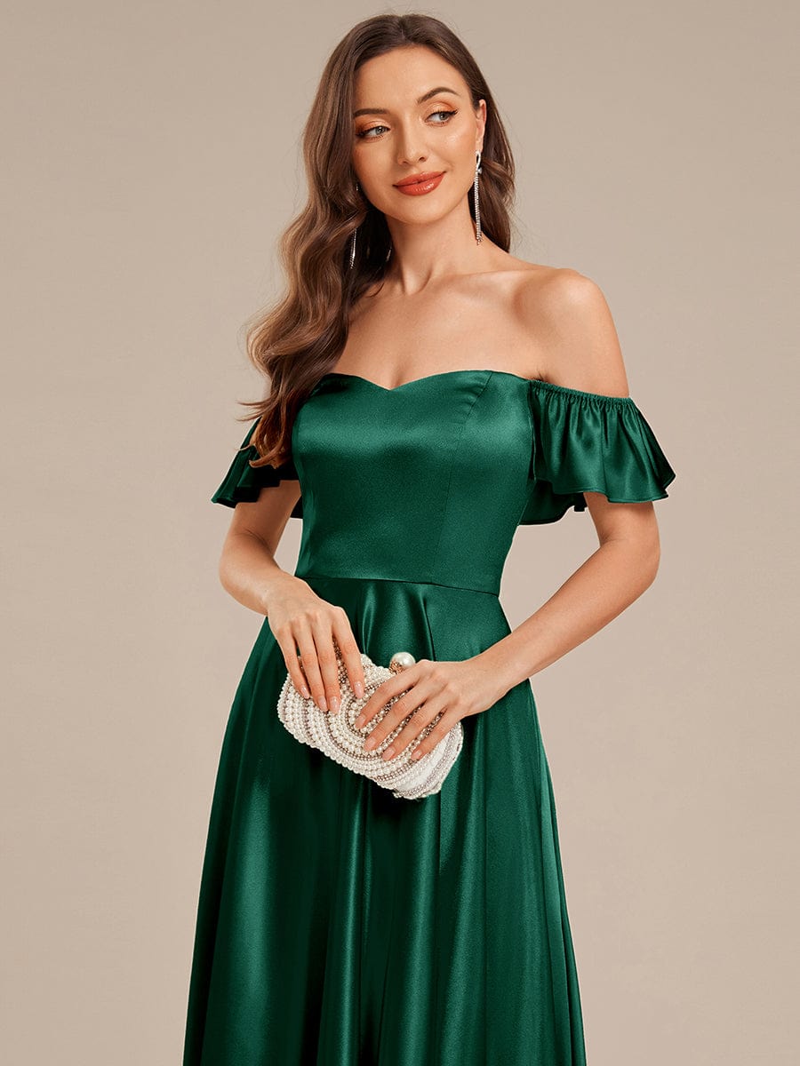 Back Tie Satin Ruffle Sleeve Formal Dress #color_Dark Green