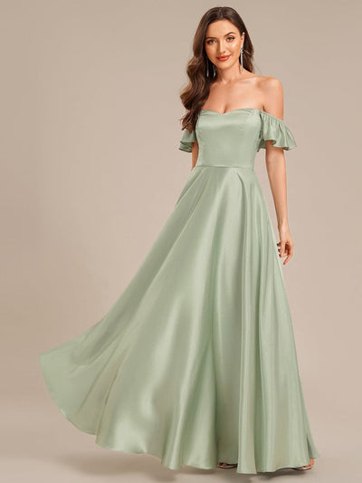Back Tie Satin Ruffle Sleeve Formal Dress #color_Mint Green