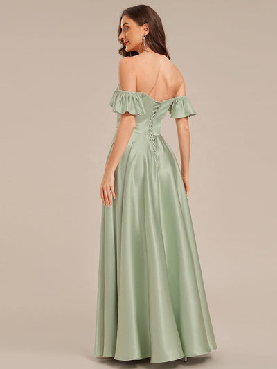 Back Tie Satin Ruffle Sleeve Formal Dress #color_Mint Green