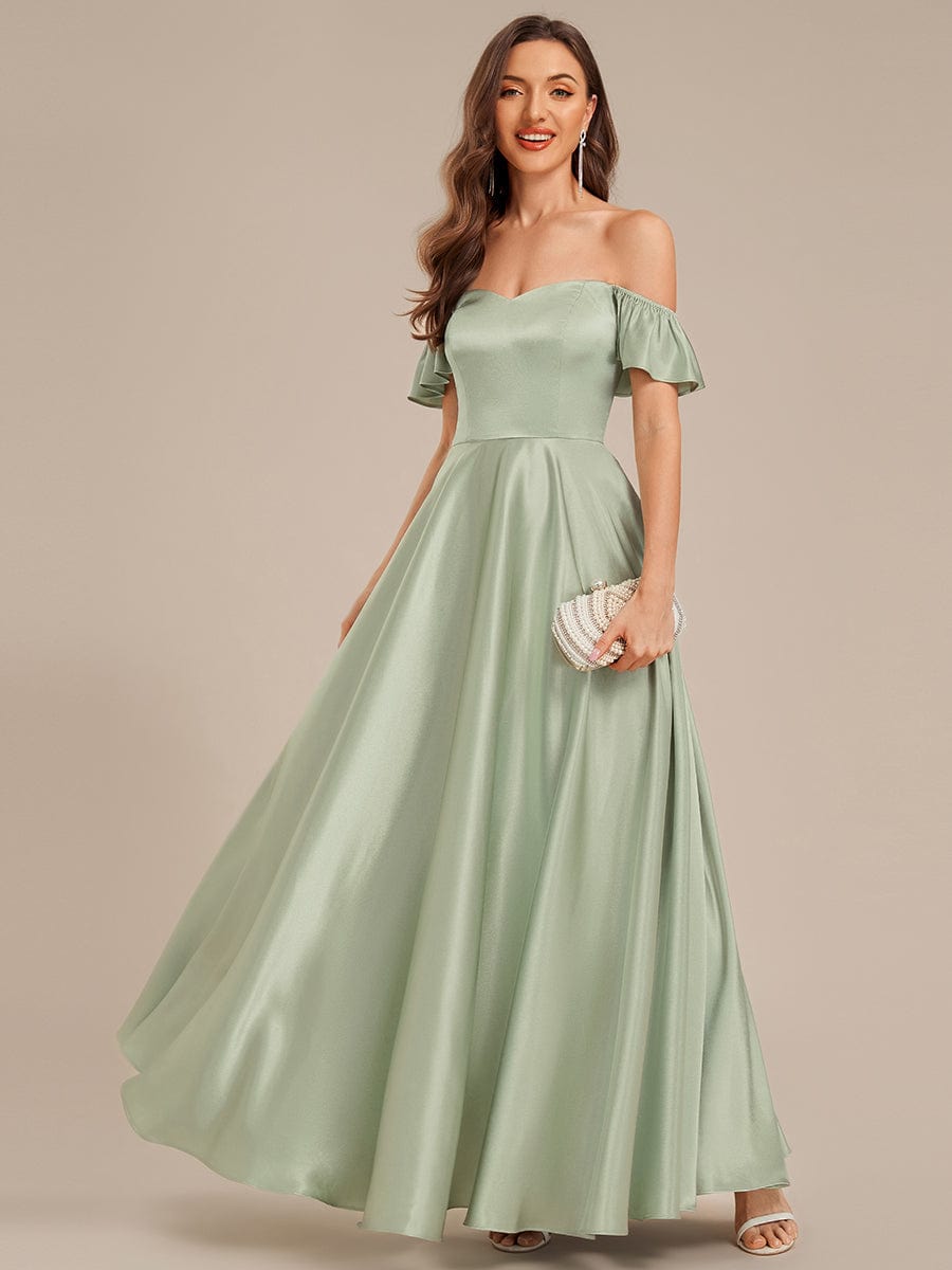 Back Tie Satin Ruffle Sleeve Formal Dress #color_Mint Green