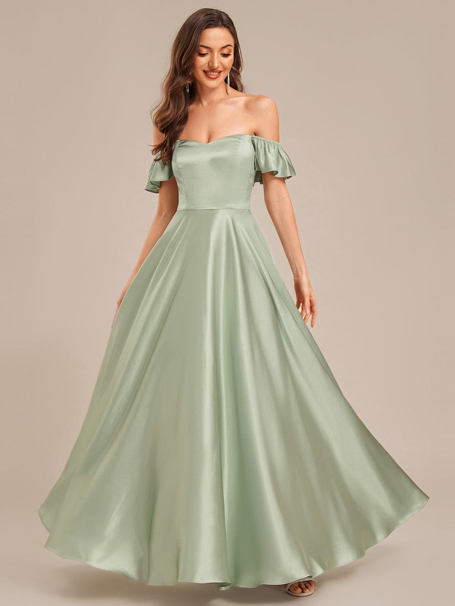 Back Tie Satin Ruffle Sleeve Formal Dress #color_Mint Green