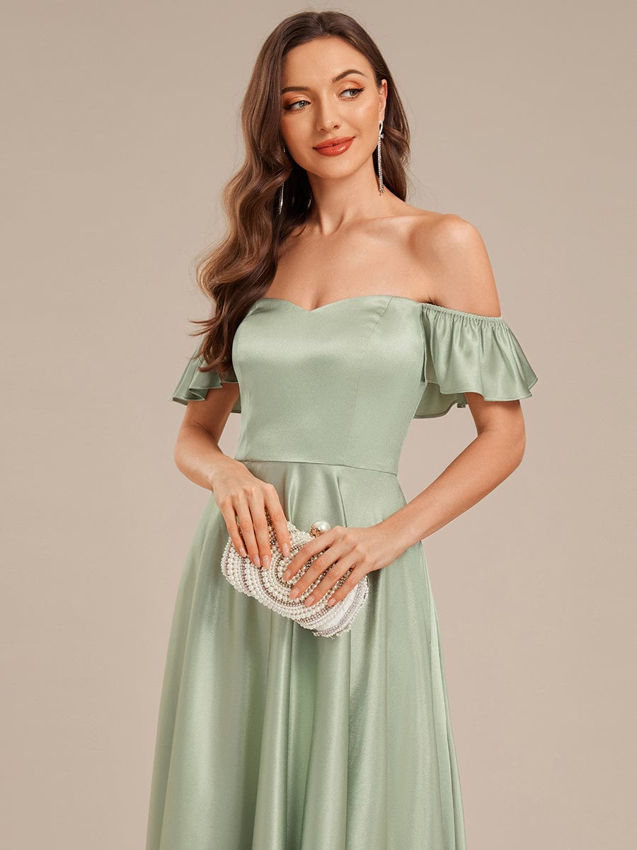Back Tie Satin Ruffle Sleeve Formal Dress #color_Mint Green