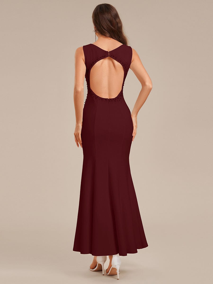 Cut-Out Knit Mermaid Formal Dress #color_Burgundy