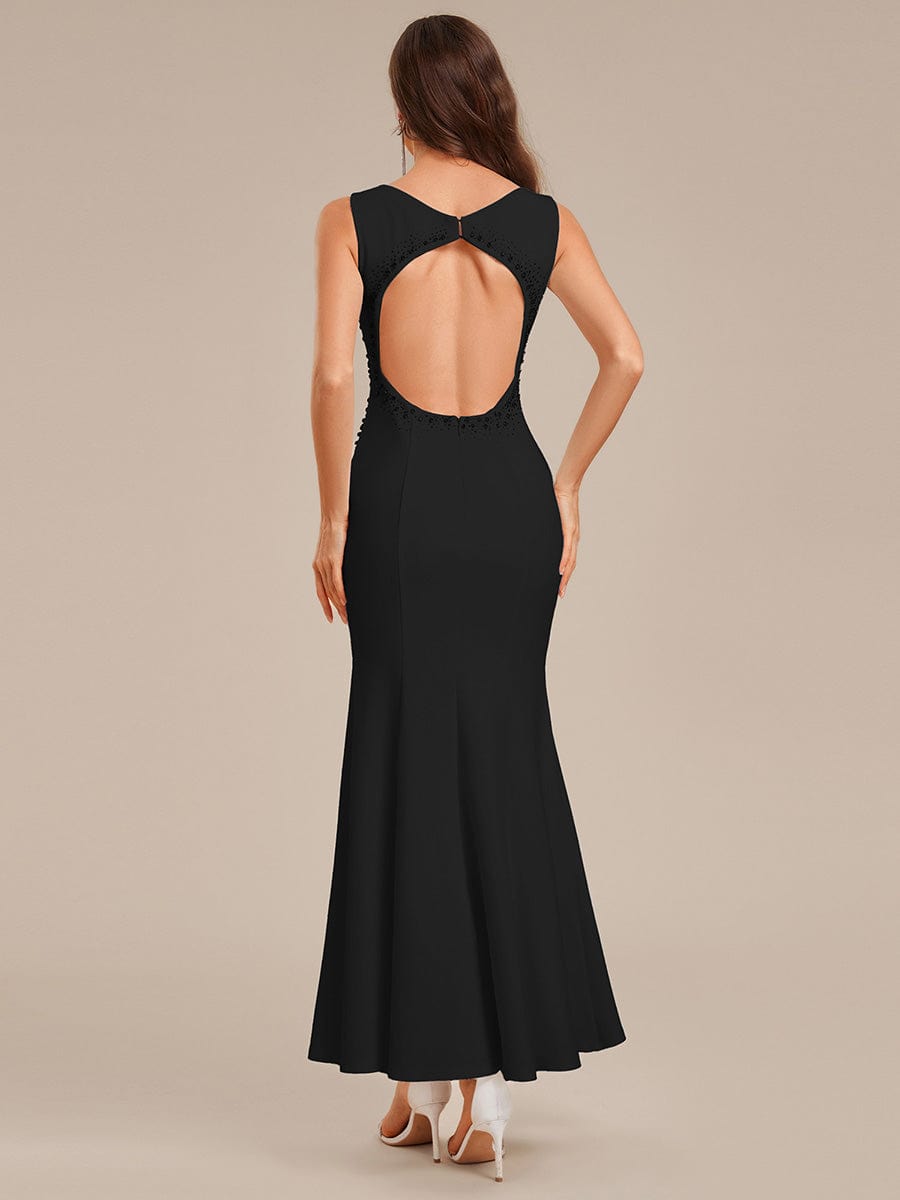 Cut-Out Knit Mermaid Formal Dress #color_Black