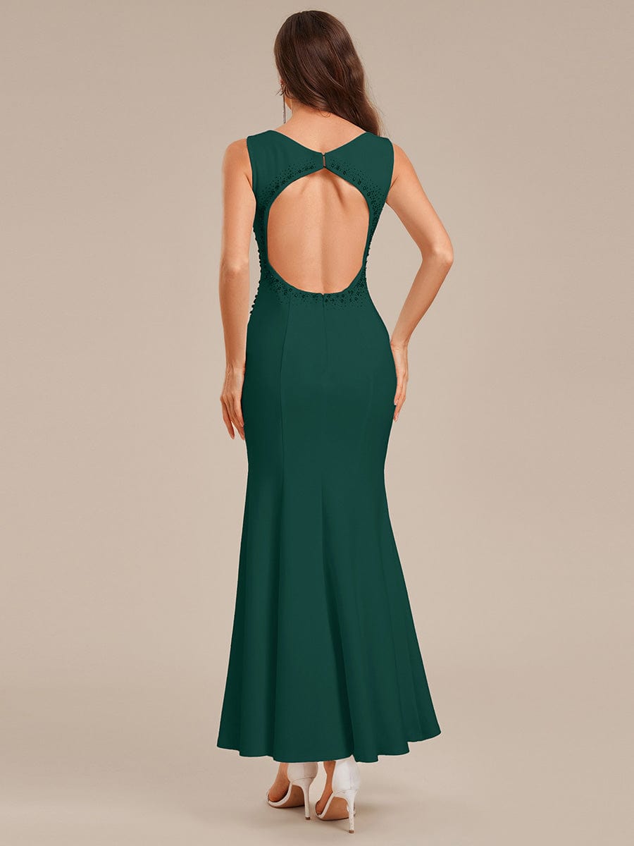 Cut-Out Knit Mermaid Formal Dress #color_Dark Green