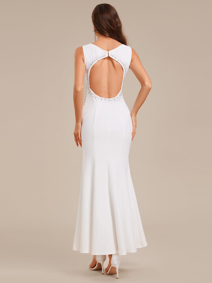 Cut-Out Knit Mermaid Formal Dress #color_White