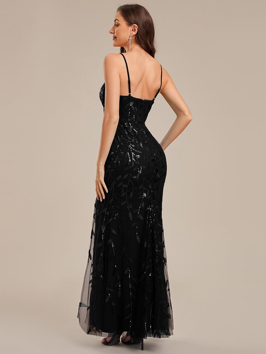 Slit Sequin Mermaid Formal Dress #color_Black