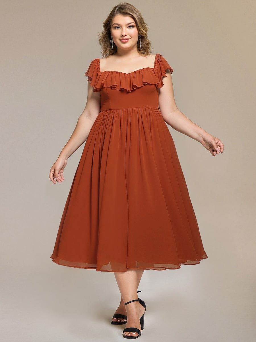 Tie-Front Chiffon Ruffle Sleeve Evening Dress #color_Burnt Orange