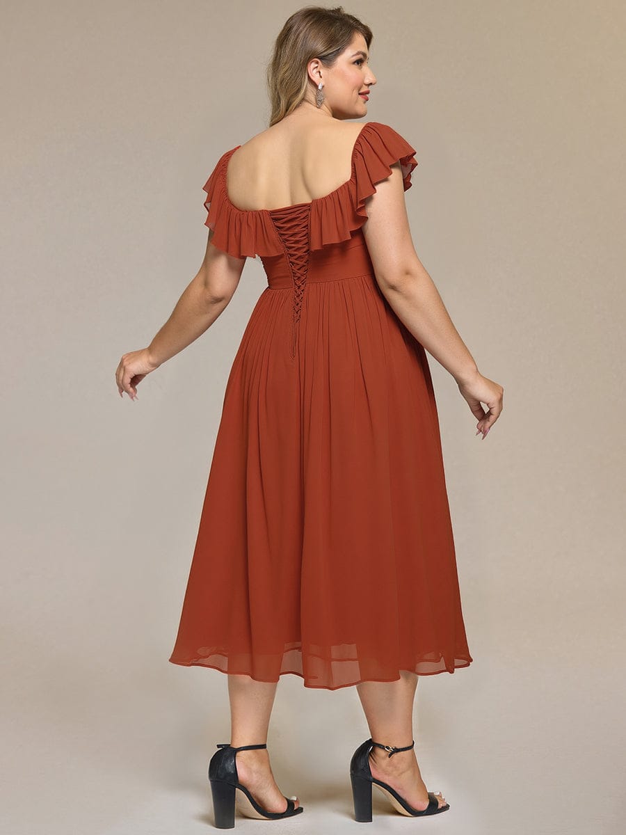 Tie-Front Chiffon Ruffle Sleeve Evening Dress #color_Burnt Orange
