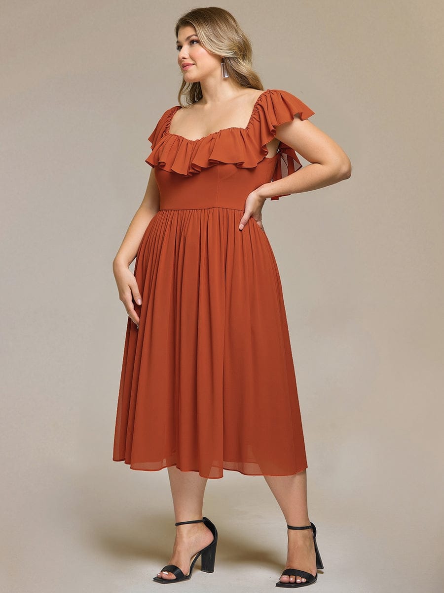 Tie-Front Chiffon Ruffle Sleeve Evening Dress #color_Burnt Orange