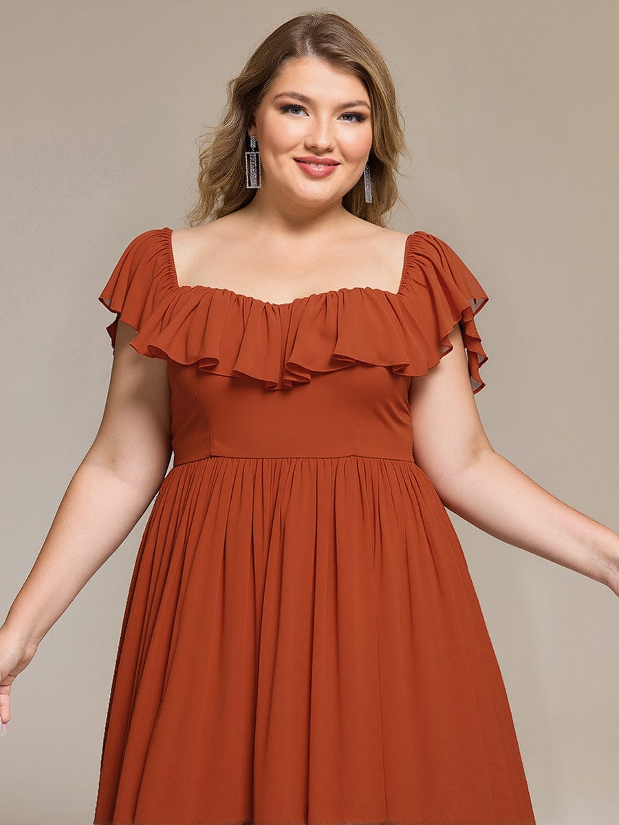 Tie-Front Chiffon Ruffle Sleeve Evening Dress #color_Burnt Orange