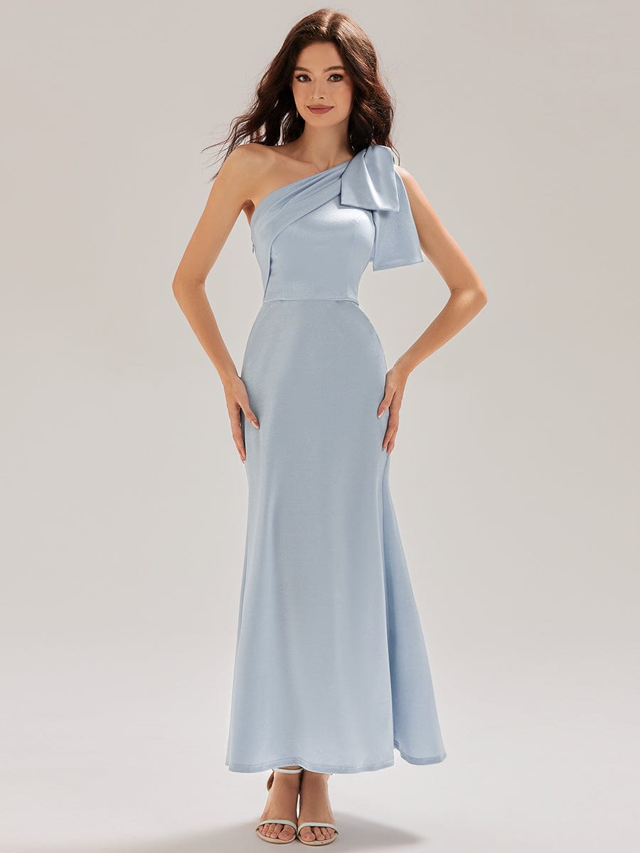 One Shoulder Satin Mermaid Dress #color_Light Blue