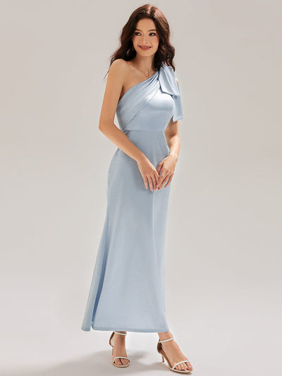 One Shoulder Satin Mermaid Dress #color_Light Blue