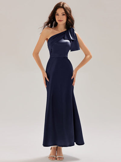 One Shoulder Satin Mermaid Dress #color_Navy Blue