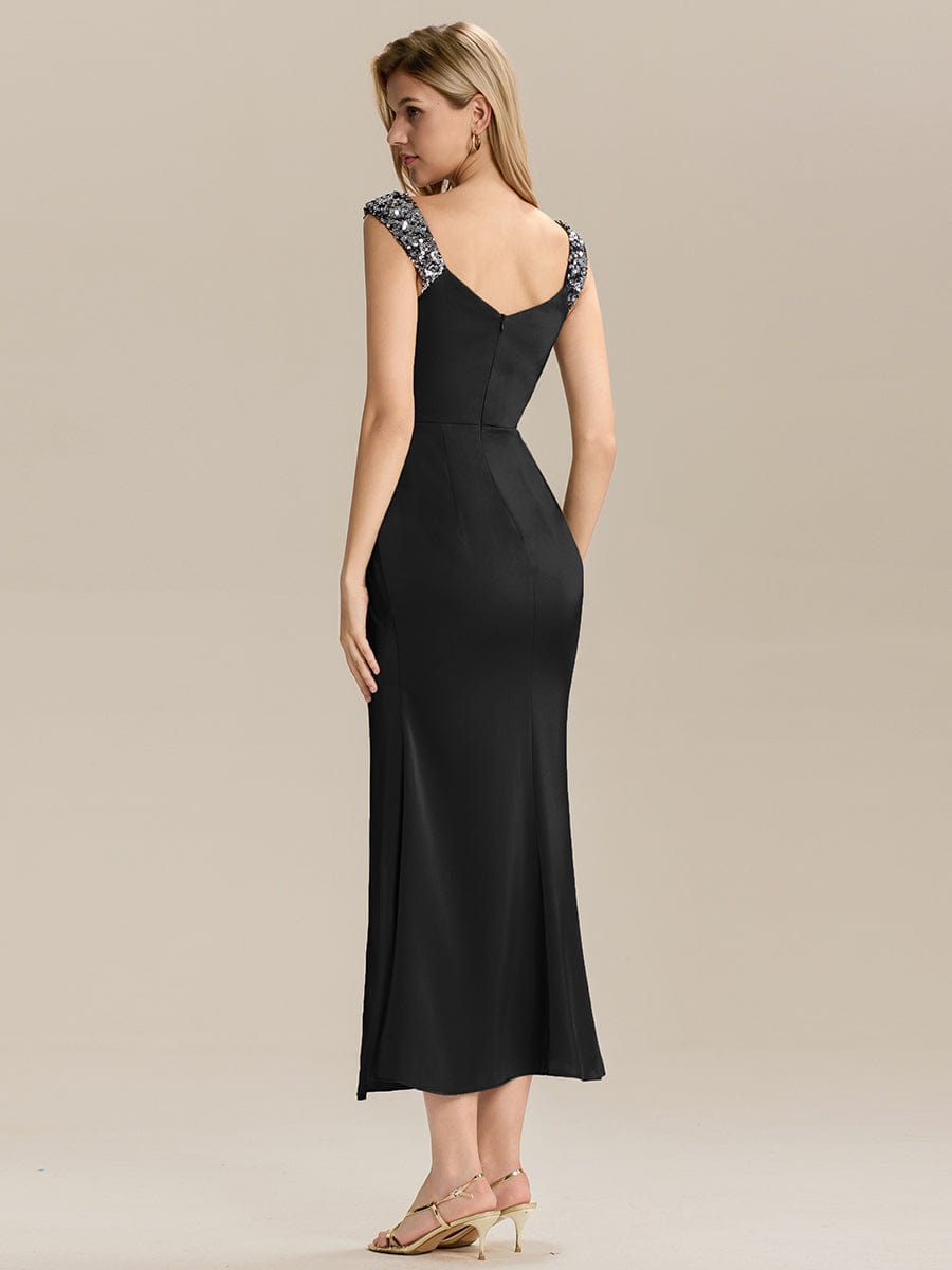 Knotted Satin Sleeveless Evening Dress #color_Black