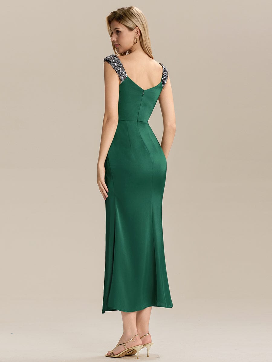 Knotted Satin Sleeveless Evening Dress #color_Dark Green