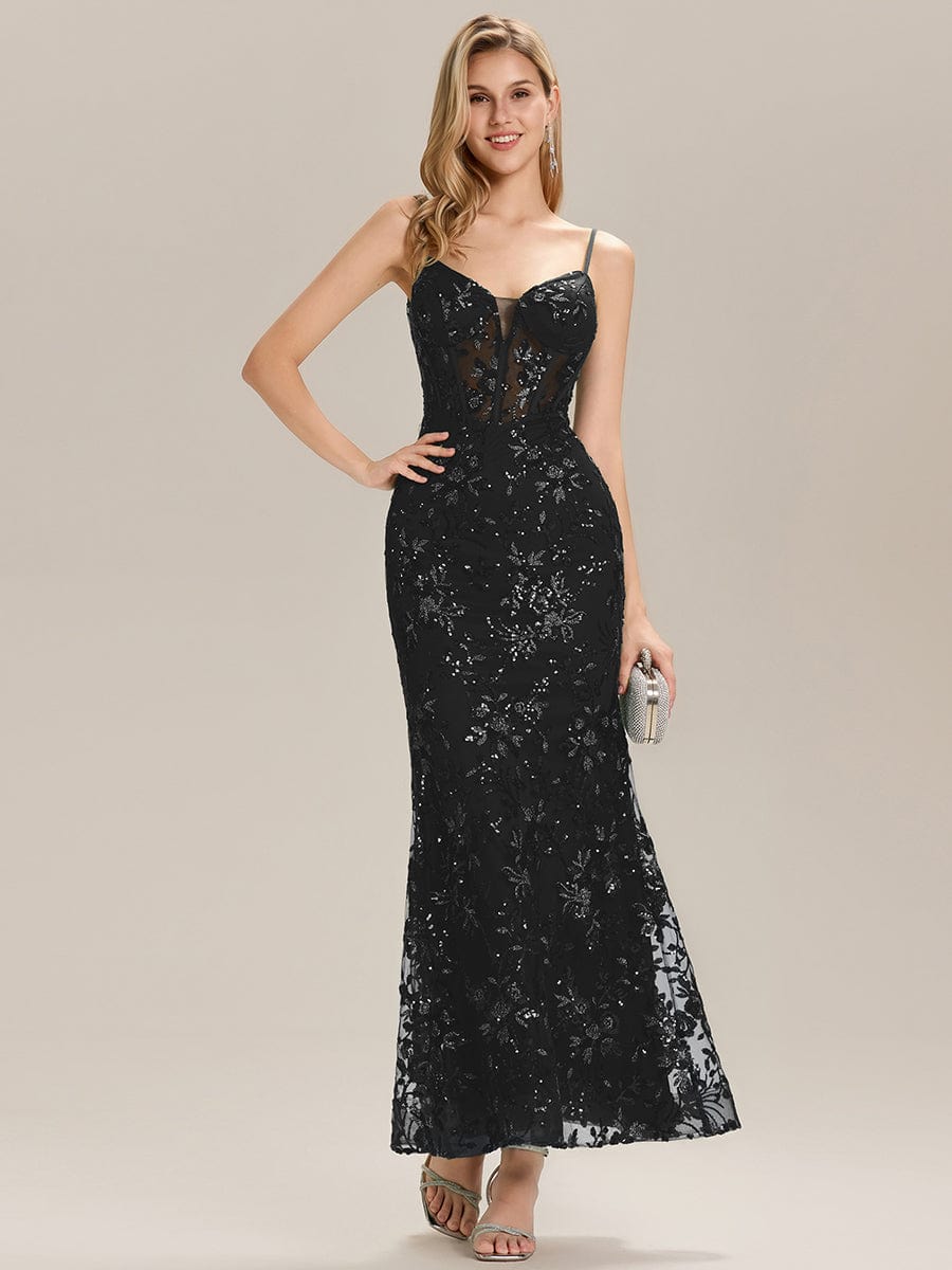 See-through Sequin Mermaid Evening Dress #color_Black