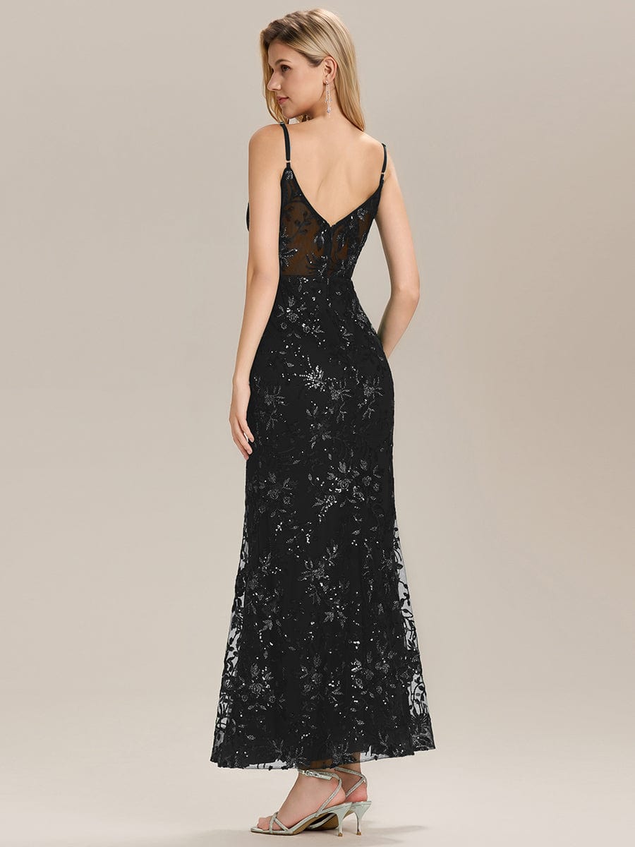 See-through Sequin Mermaid Evening Dress #color_Black