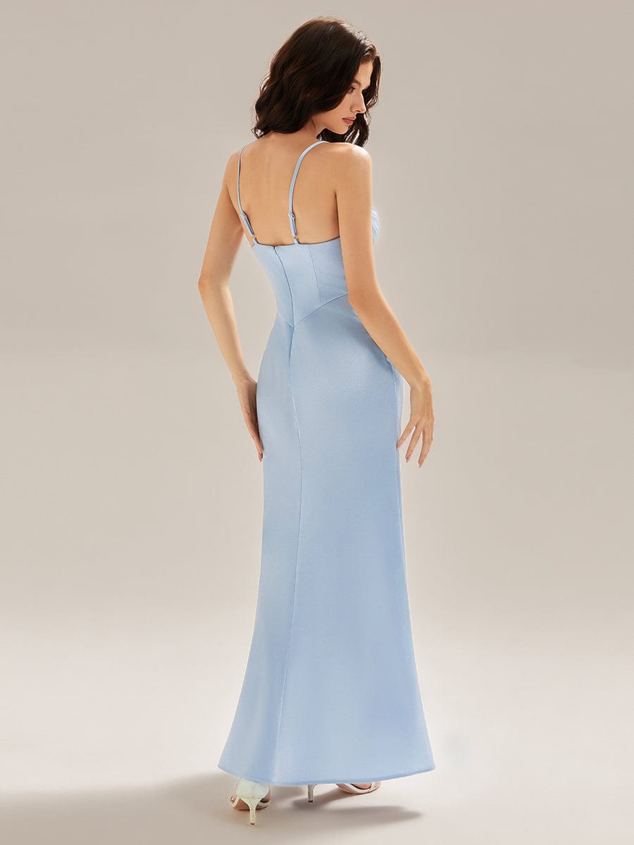 Flowing Ribbons Satin High Slit Dress #color_Light Blue