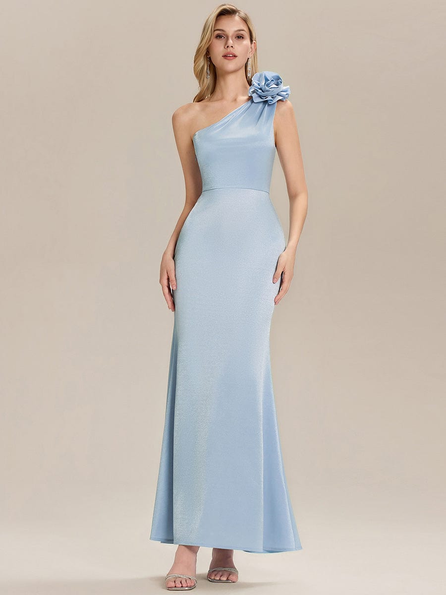 One Shoulder Knit Mermaid Evening Dress #color_Light Blue