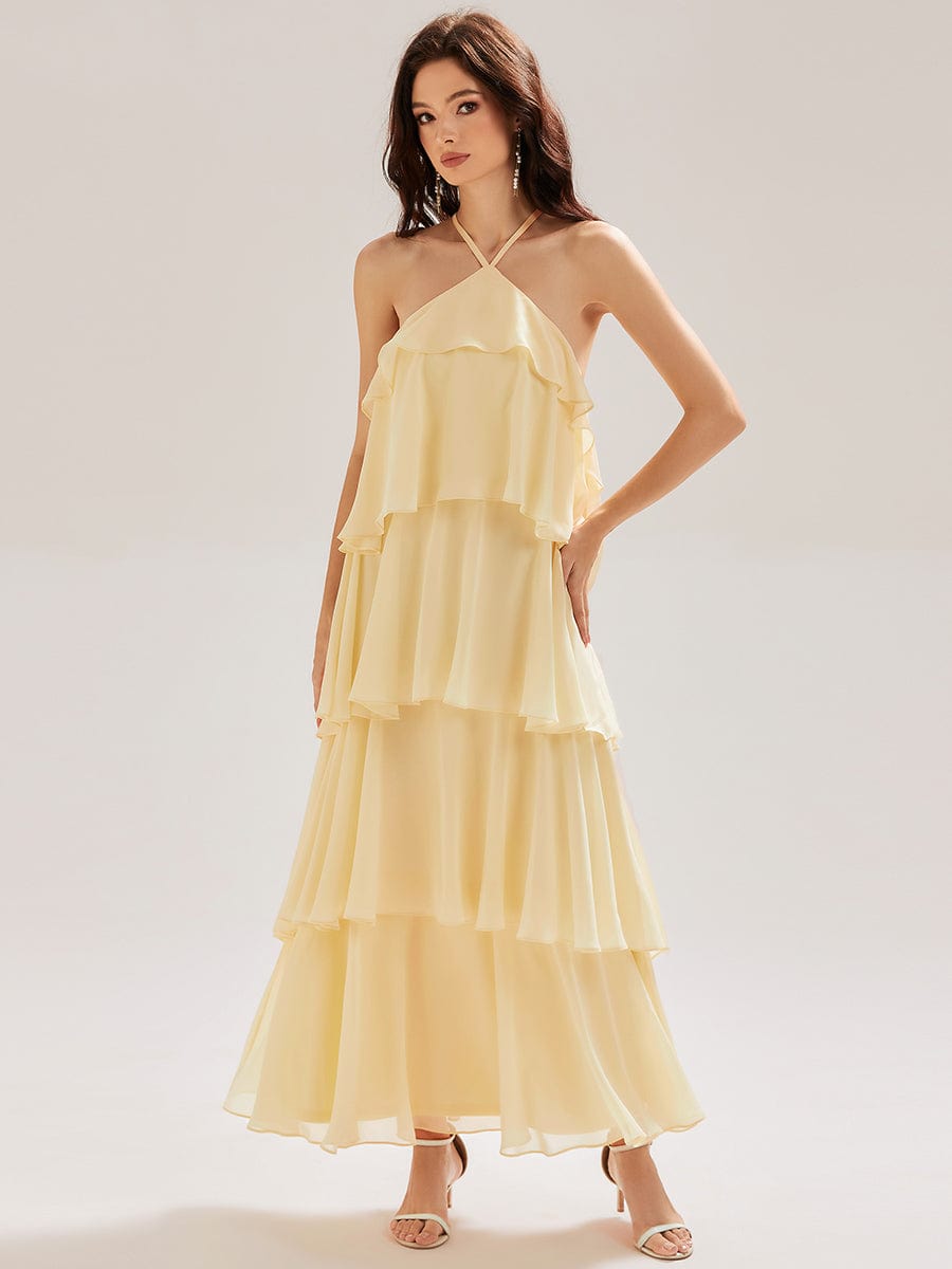 Backless Chiffon Tiered Dress #color_Yellow