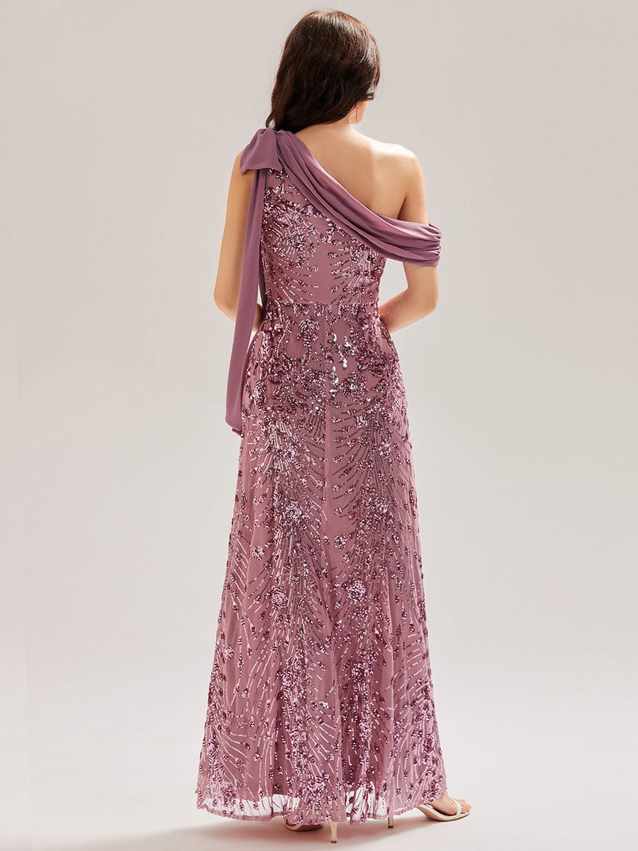Bow Detail Sequin Drop Shoulder Sleeve Dress #color_Purple Orchid