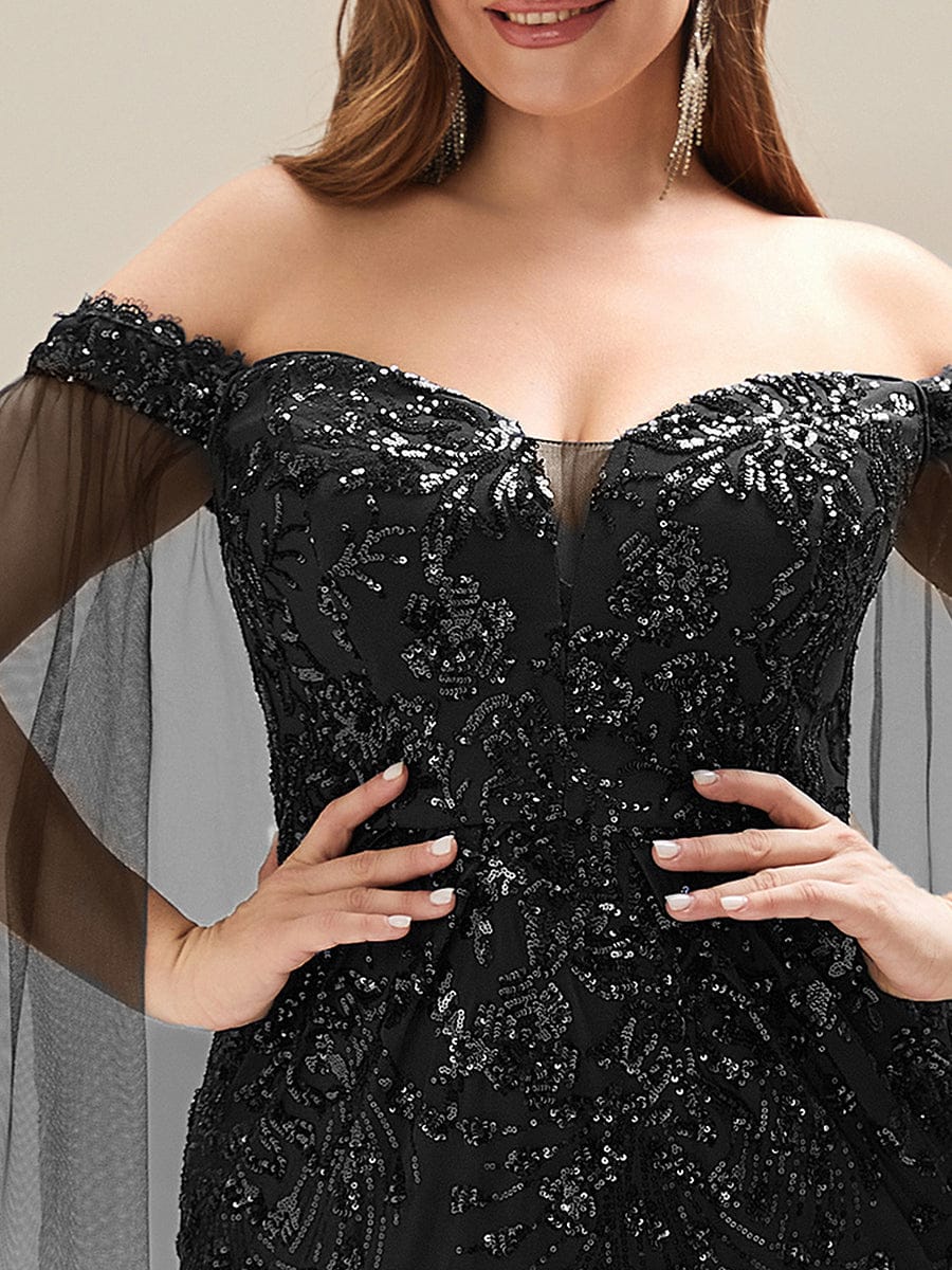 Flowing Ribbons Sequin Sleeveless Evening Dress #color_Black