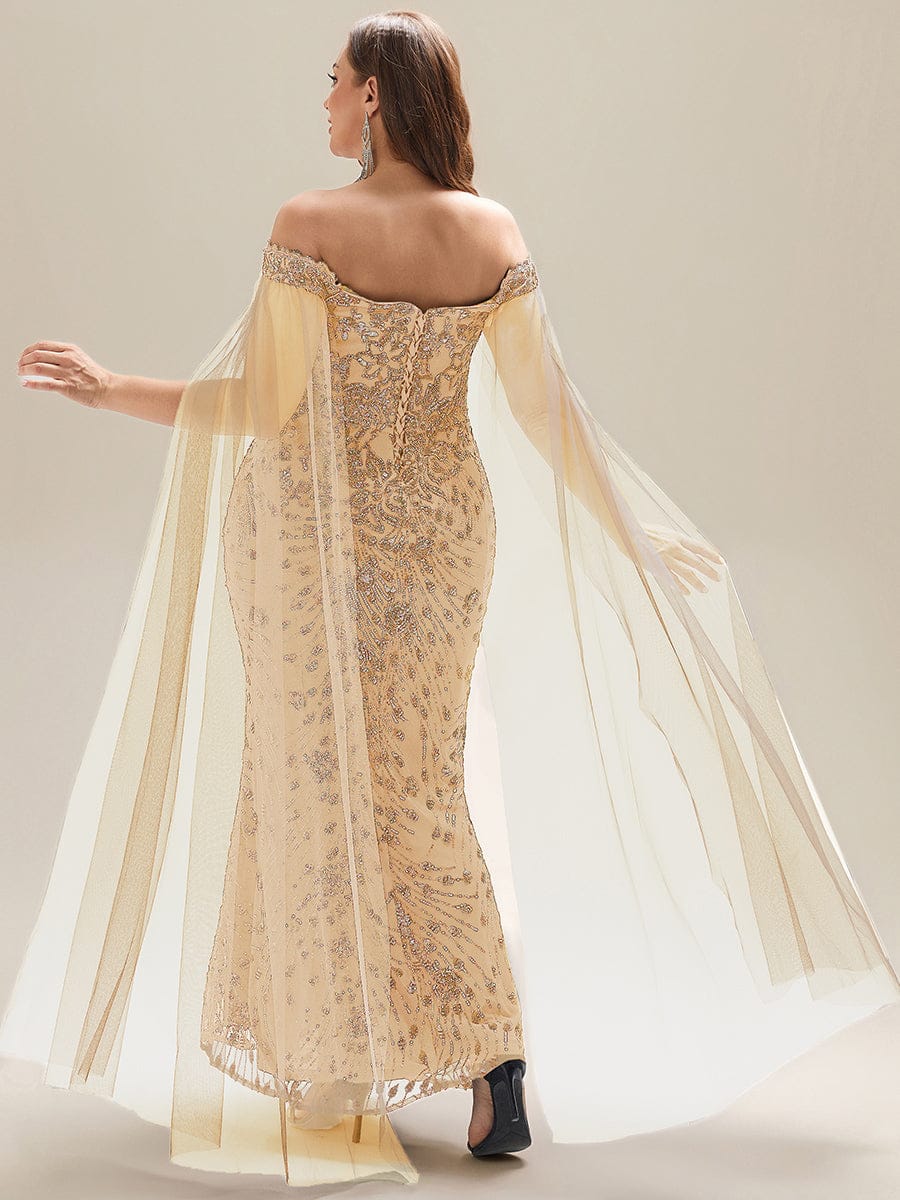 Flowing Ribbons Sequin Sleeveless Evening Dress #color_Gold