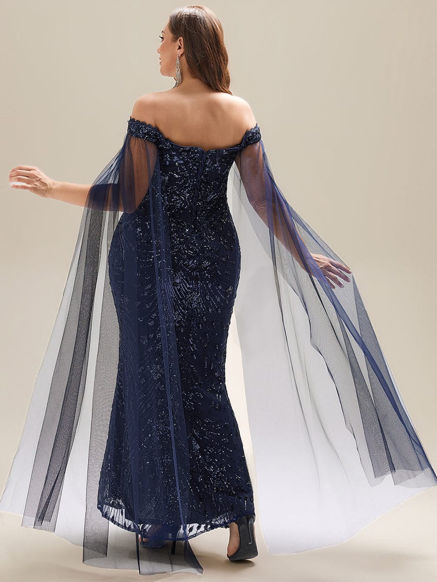 Flowing Ribbons Sequin Sleeveless Evening Dress #color_Navy Blue