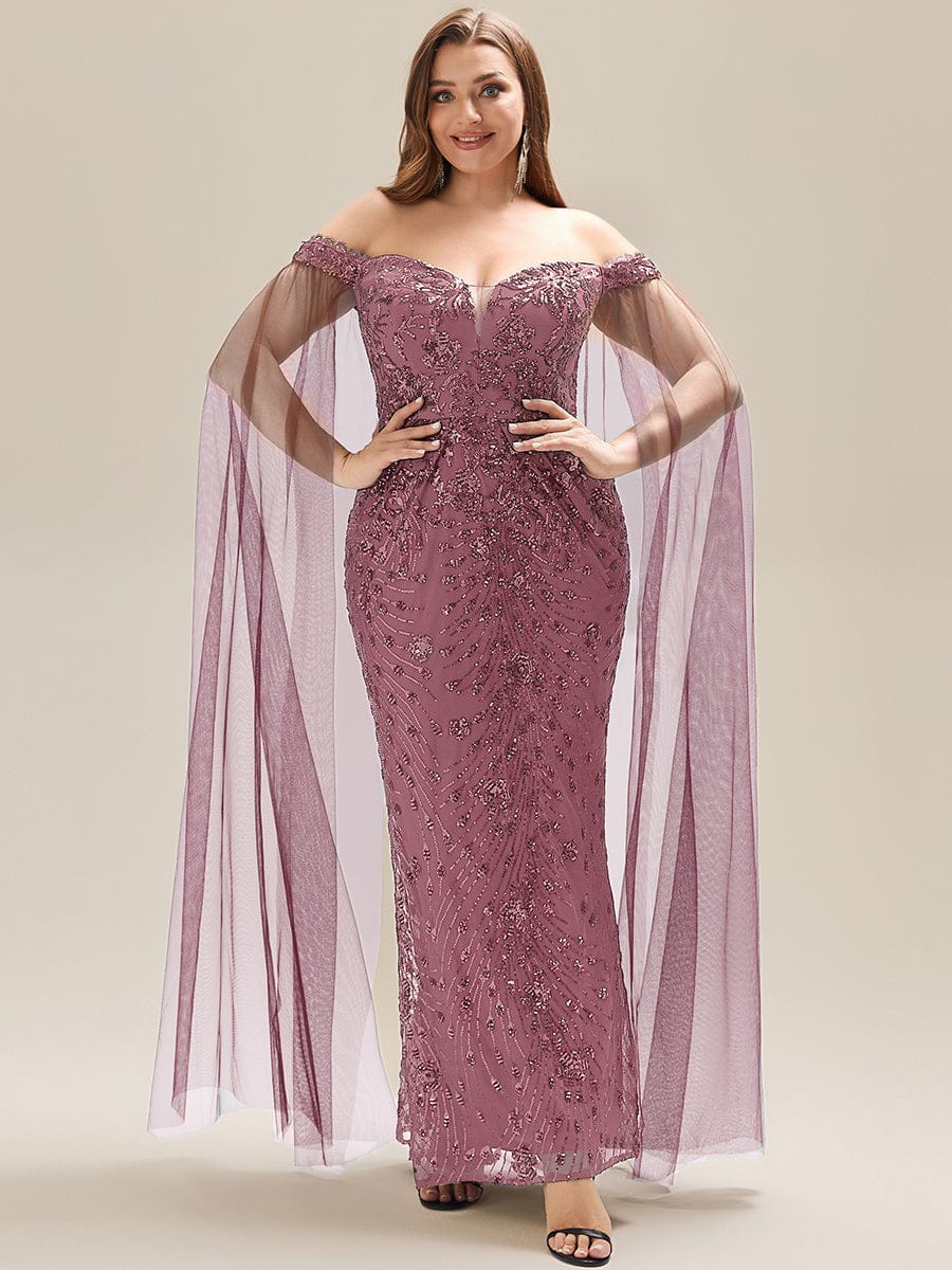 Flowing Ribbons Sequin Sleeveless Evening Dress #color_Purple Orchid