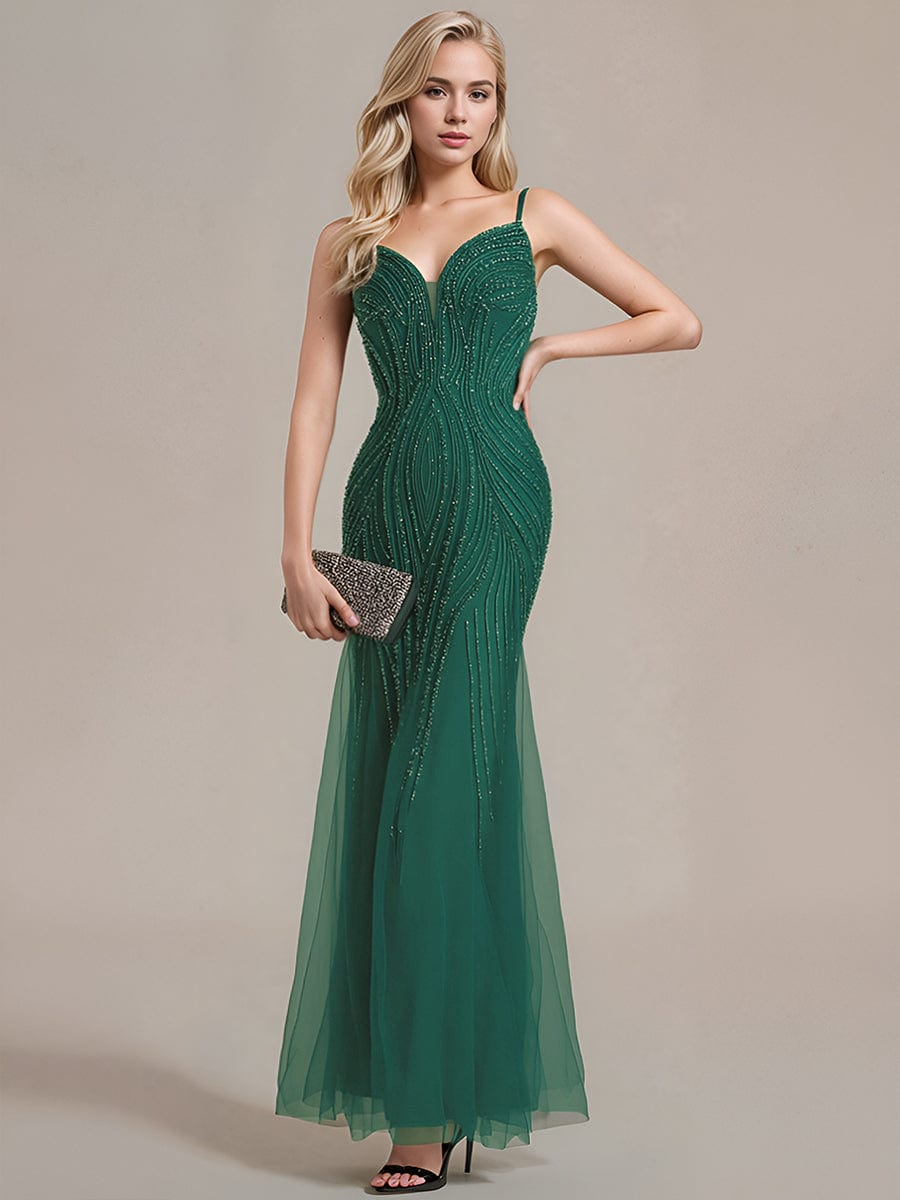 See-through Sequin Mermaid Formal Dress #color_Dark Green