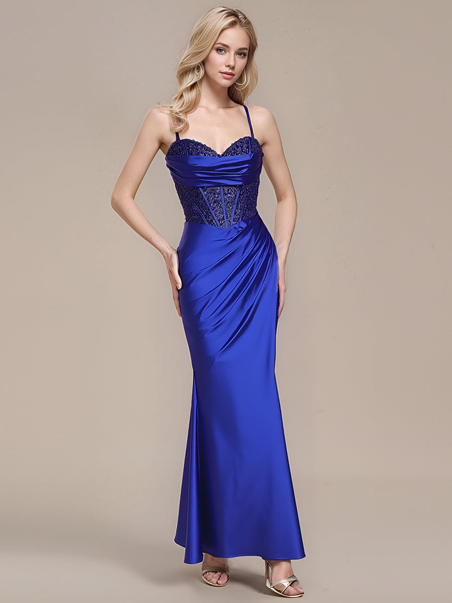 Back-Tie Satin Bodycon Formal Dress #color_Sapphire Blue