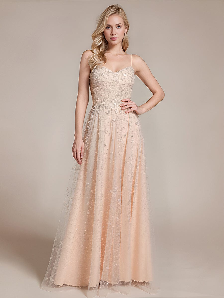 Lace-Up Sequin Sleeveless Formal Dress #color_Blush