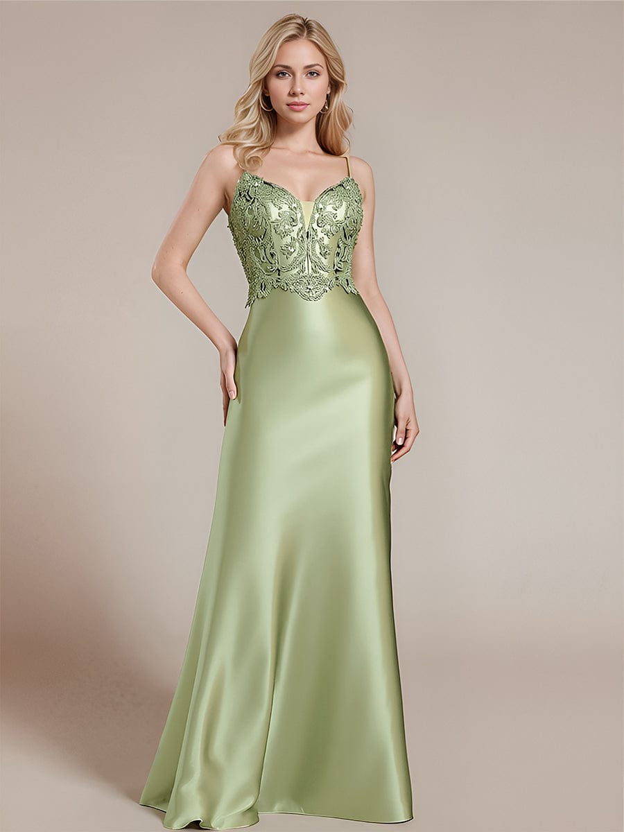 Lace-Up Satin Sleeveless Formal Dress #color_Mint Green