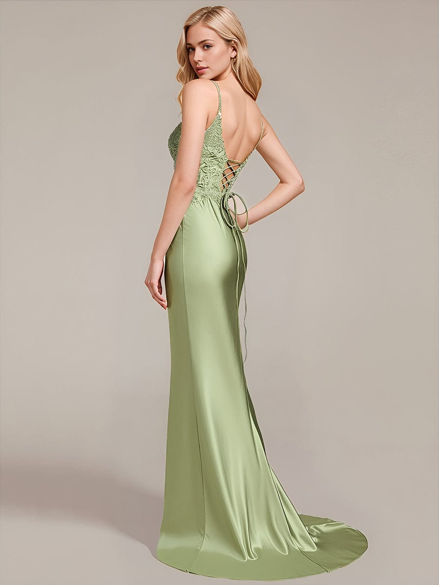 Lace-Up Satin Sleeveless Formal Dress #color_Mint Green