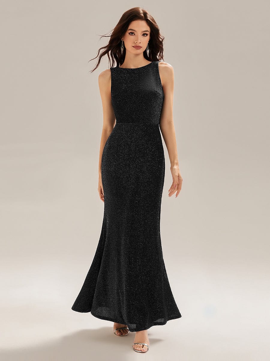 Backless Knit Glitter Mermaid Dress #color_Black