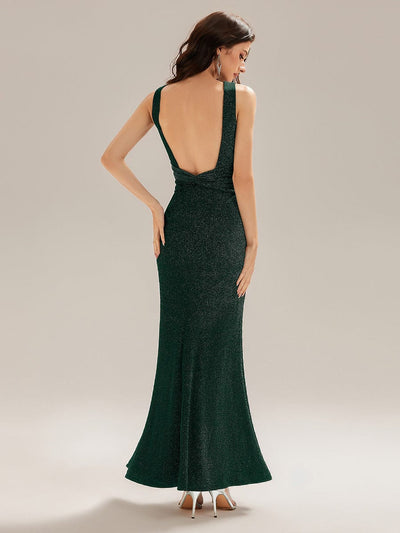 Backless Knit Glitter Mermaid Dress #color_Dark Green