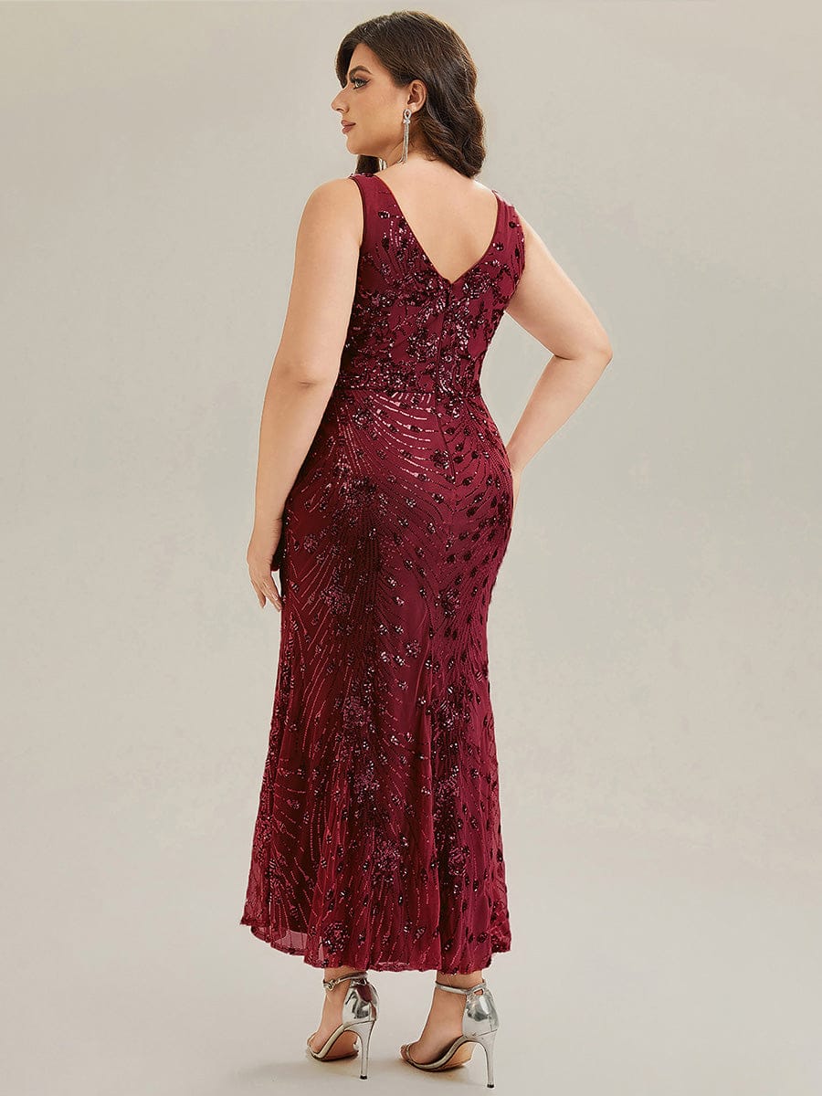 Bodycon Sequin Slit Wedding Guest Dress #color_Burgundy
