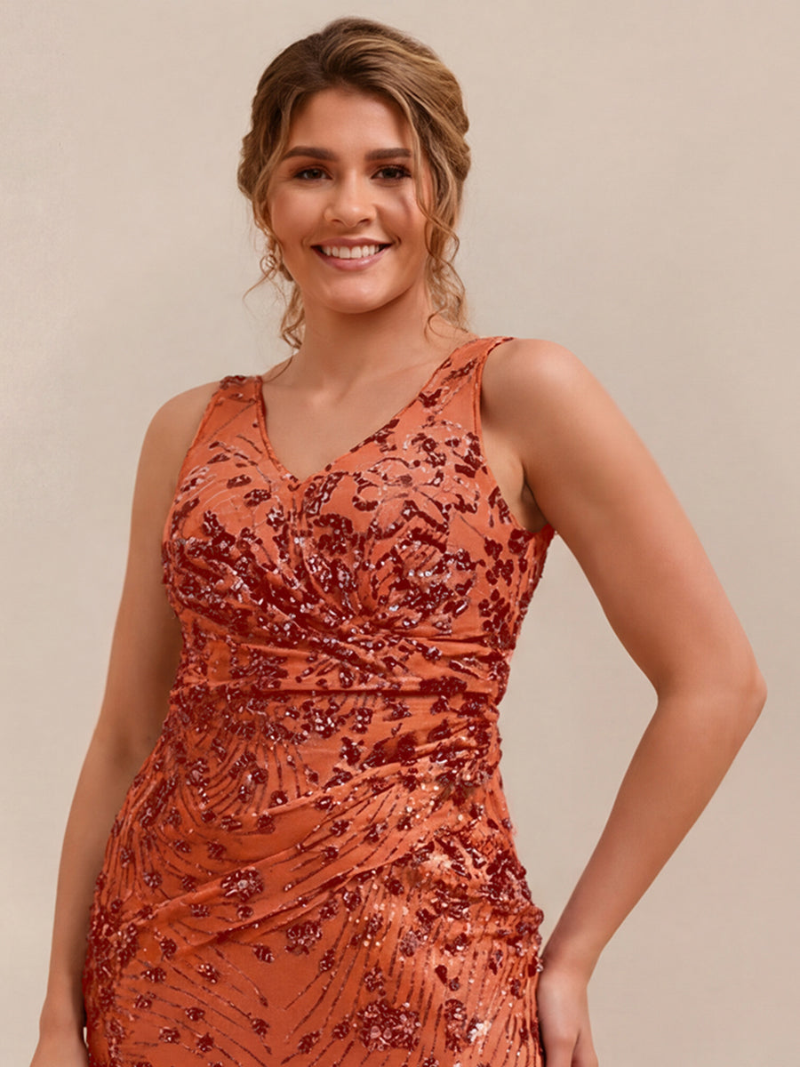 Knotted Sequin Sleeveless Bodycon Evening Dress #color_Burnt Orange