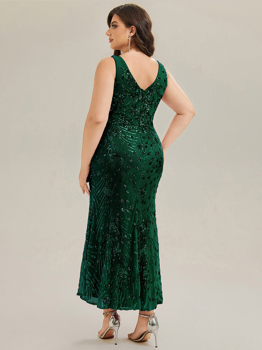 Knotted Sequin Sleeveless Bodycon Evening Dress #color_Dark Green
