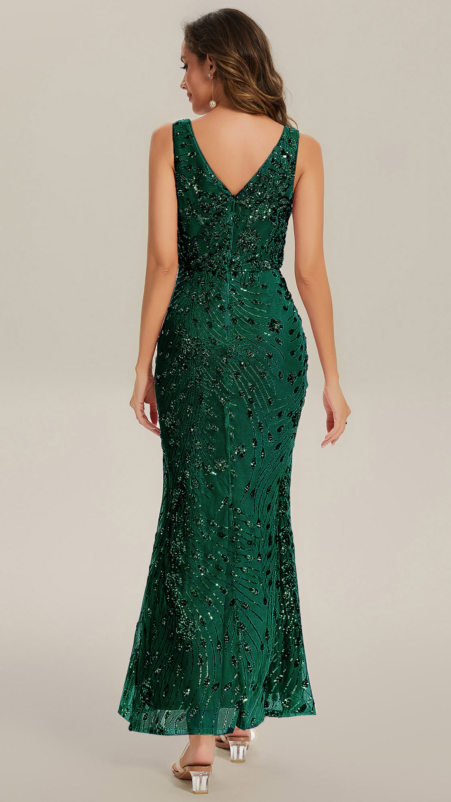Knotted Sequin Sleeveless Bodycon Evening Dress #color_Dark Green