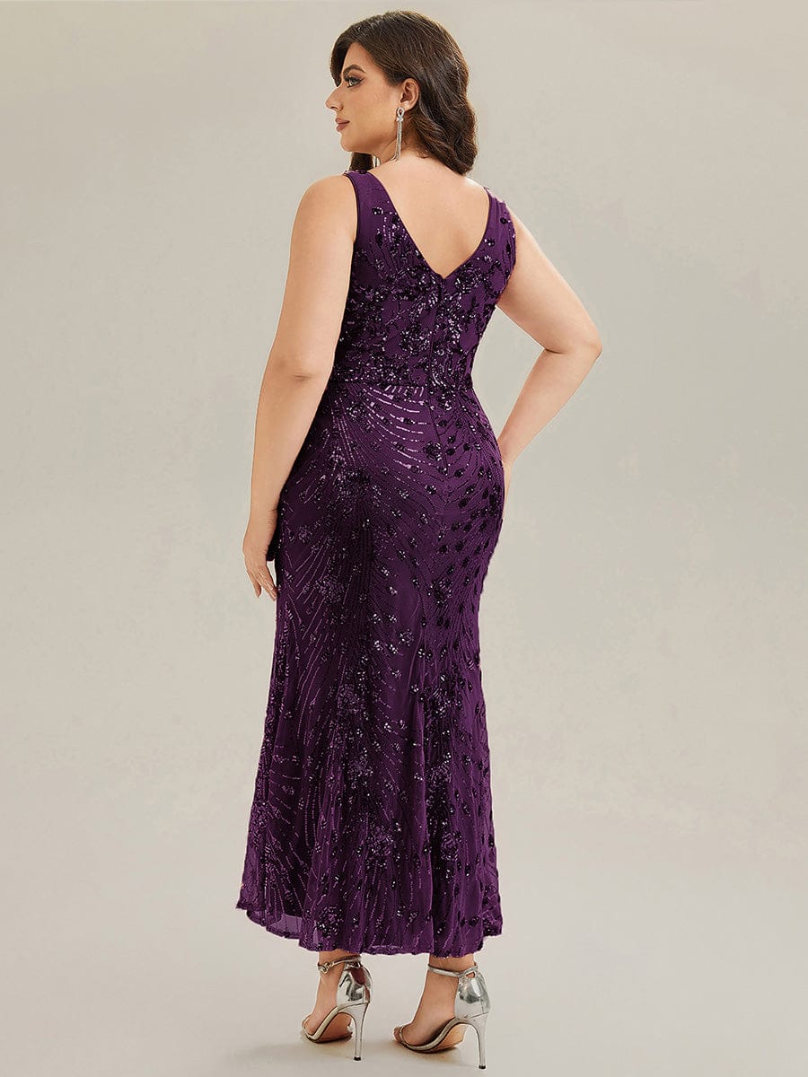 Plus Size Knotted Sequin Evening Dress #color_Dark Purple