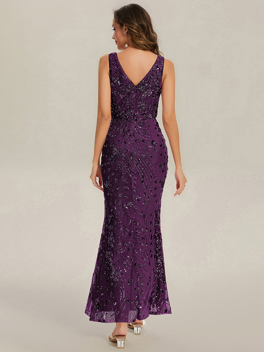 Knotted Sequin Sleeveless Bodycon Evening Dress #color_Dark Purple