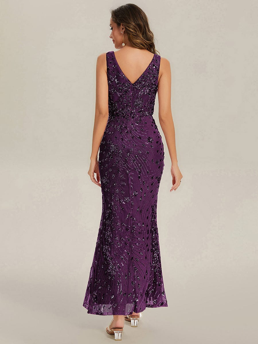 Bodycon Sequin Slit Wedding Guest Dress #color_Dark Purple